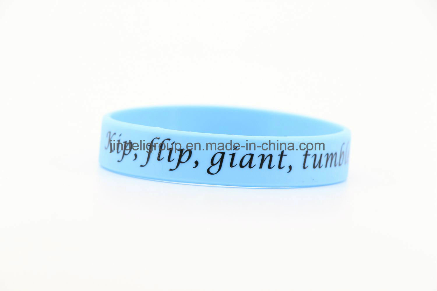 Personalized Blue Debossed Bracelet Filled with White Text Rubber Bracelet