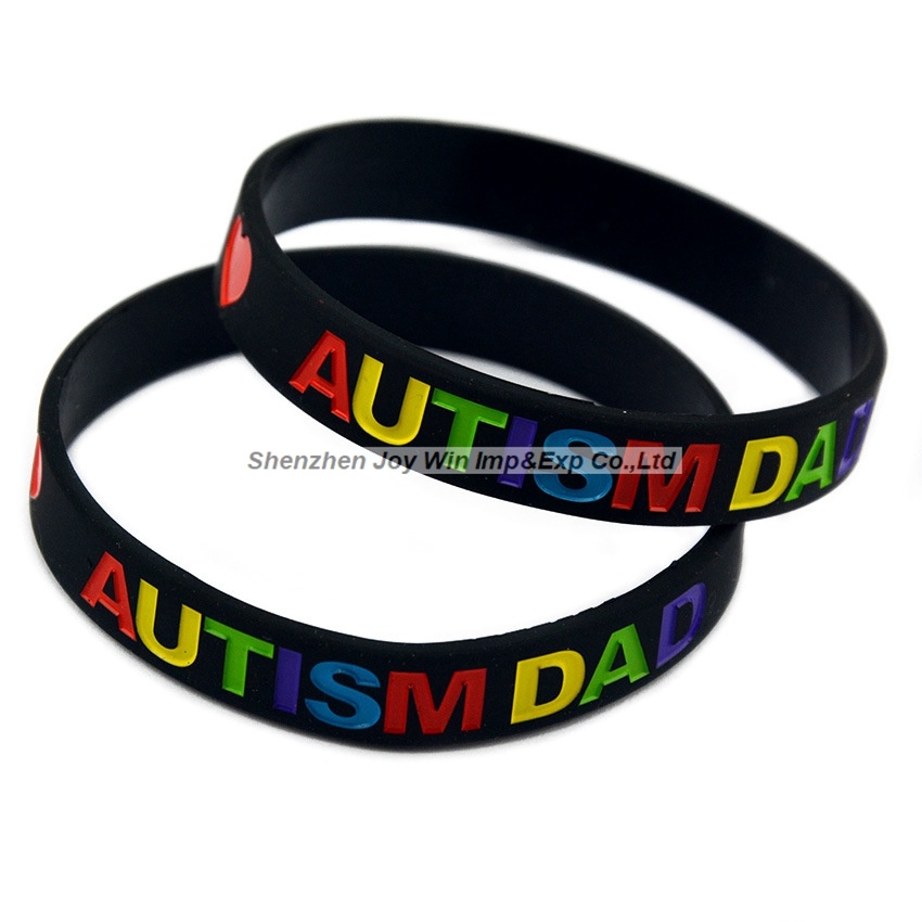 Debossed Filled Ink Autism Dad and Mom Warning Silicone Bracelets