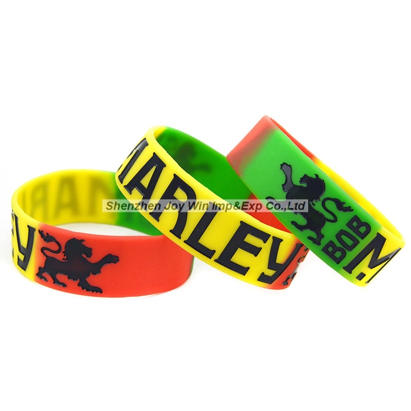 Segment Debossed Filled Silicone Bracelets for Bob Marley Fans