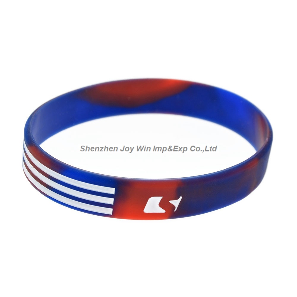 Swirled Debossed Filled Ink Silicone Bracelets USA Flag Wristband