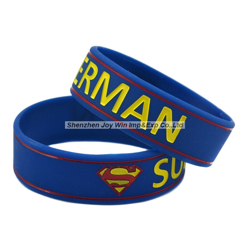 Promotional Debossed Filled Ink Silicone Bracelets Superman Silicone Wristband