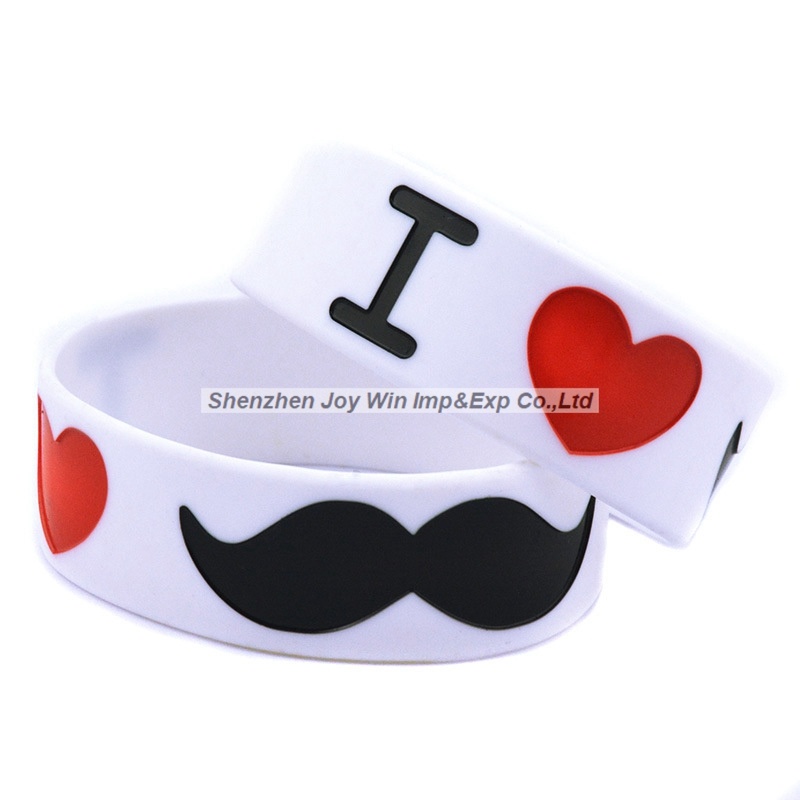 Debossed Filled Ink Silicone Bracelets I Love Mustache Silicone Wristband