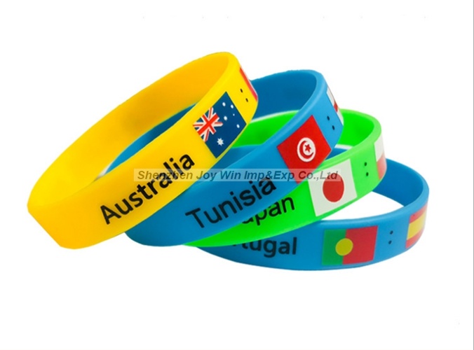 Cheer National Flag Imprinted Silicone Bracelets for World Cup