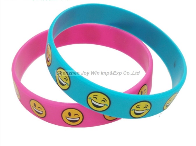 Promotional Emoji Cmyk Colorful Printing Silicone Bracelets