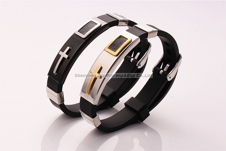 Stainless Steel Cross Silicone Bracelet for Wholesale
