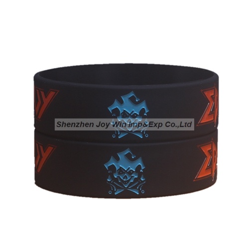 Custom 1 Inch Wide Silicone Bracelets, Debossed Color Filled Silicone Wristbands